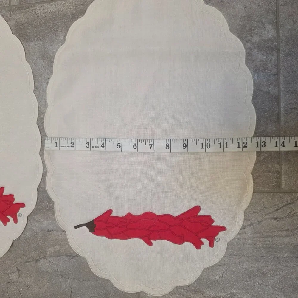 Vintage Placemats 3D red chillis Hand Embroidered set 4